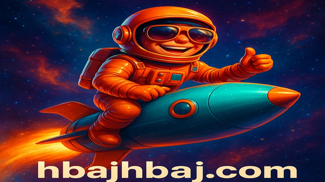 hbaj–এর একটি কার্টুন চরিত্র, ভবিষ্যৎ-চালিত পাইলট স্যুট ও সানগ্লাস পরা ব্যক্তি, JetX শিরোনাম নিচে জ্বলন্ত অবস্থায় রকেটে চড়ে রঙিন গ্যালাক্সি ভ্রমণ করছে।